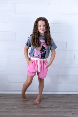 Girls Pink Casual Shorts with Pockets