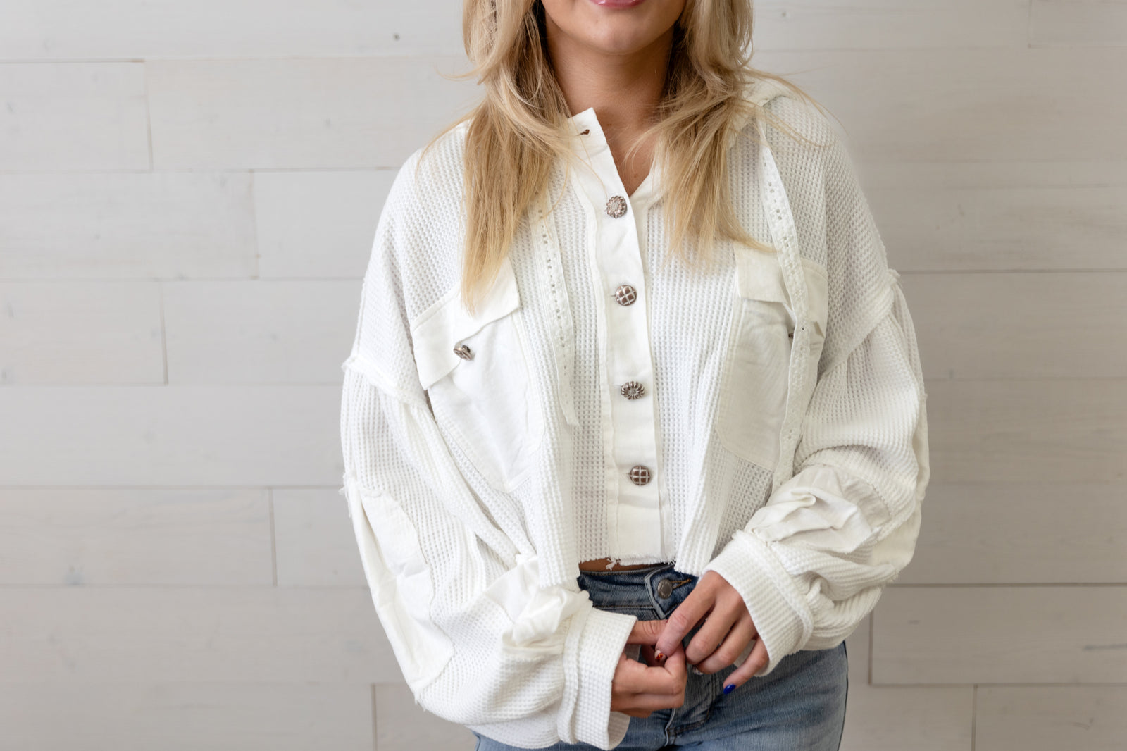 Ivory LS Cropped Thermal Top Raw Edge