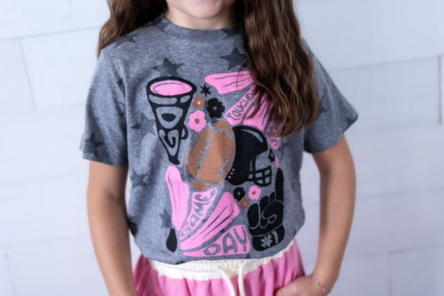 Girls Star Go Football Graphic Tee Grey