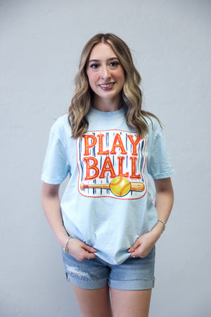 Play Ball Softball Graphic Tee Blue