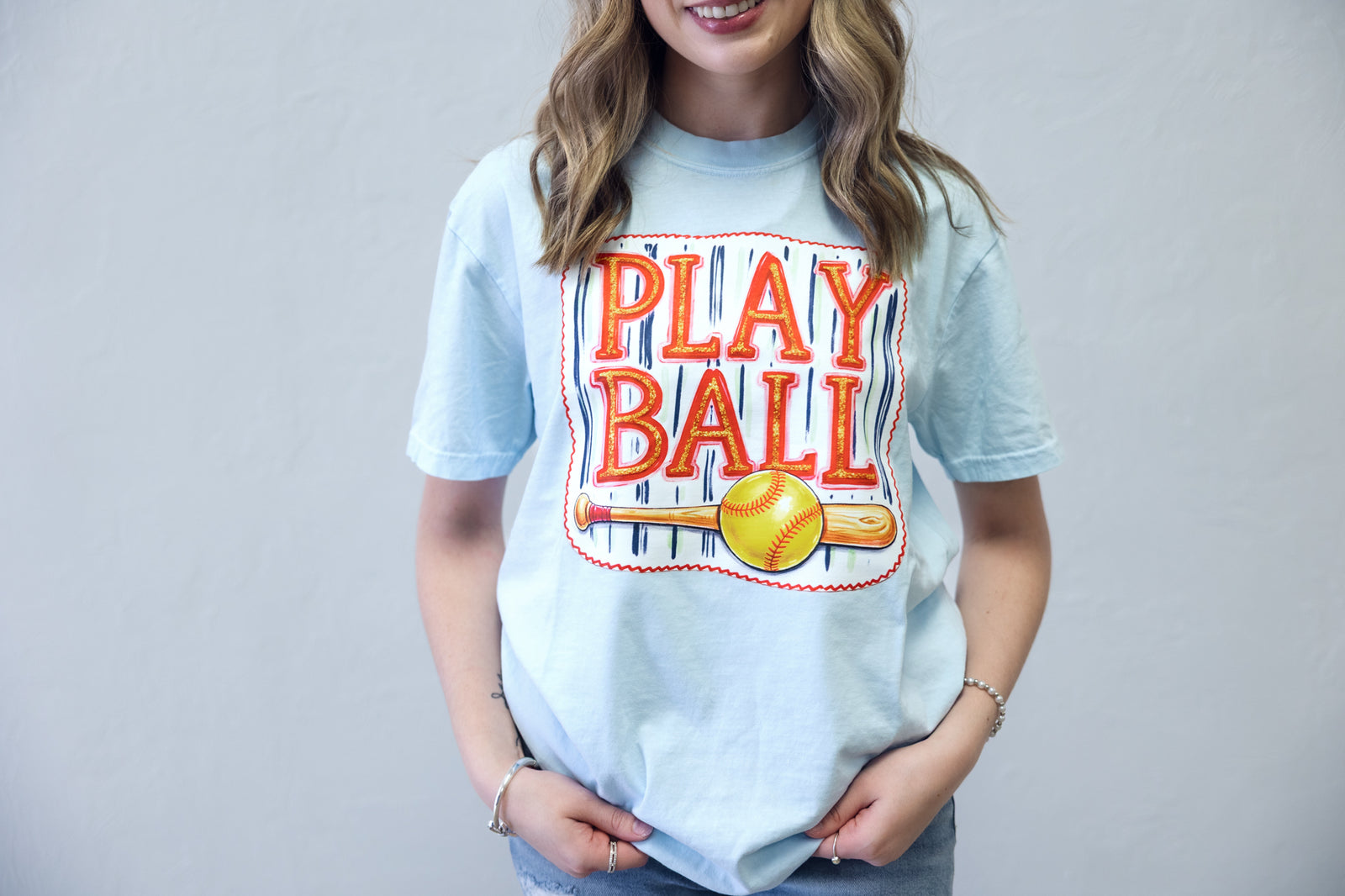 Play Ball Softball Graphic Tee Blue
