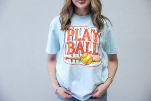 Play Ball Softball Graphic Tee Blue