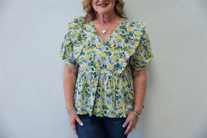 Floral Top With Ruffles Yellow And Green