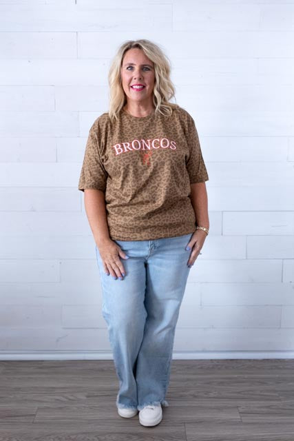 Leopard Broncos with Bow Graphic Tee