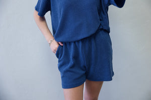 Raise Ribbed SS Tee & Short Set Classic Blue