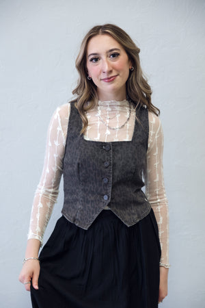 Cropped Fitted Vest Brown Cheetah
