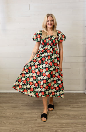 Lady Like Floral Dress Black Mint Combo