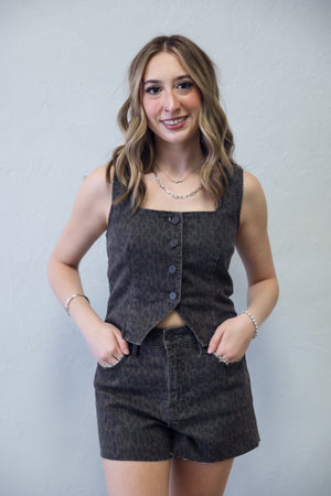 Cropped Fitted Vest Brown Cheetah