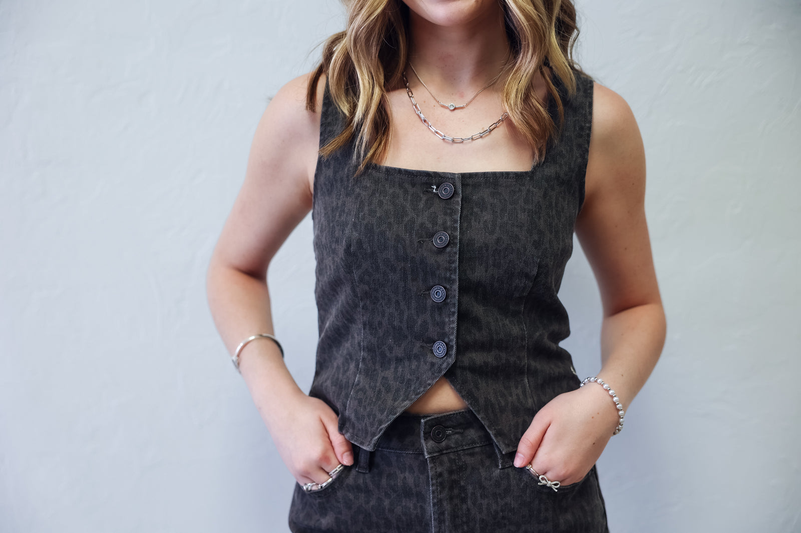 Cropped Fitted Vest Brown Cheetah