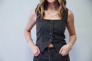 Cropped Fitted Vest Brown Cheetah