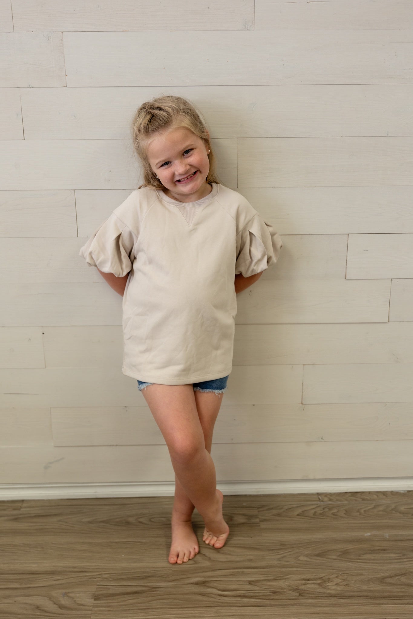 Beige Athletic Top Puff Sleeves