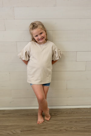 Beige Athletic Top Puff Sleeves