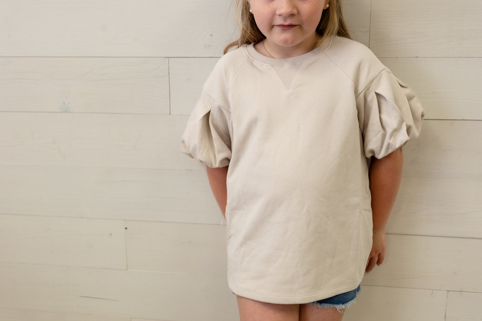 Beige Athletic Top Puff Sleeves