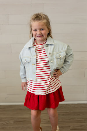 Girls Red Stripe SS Top