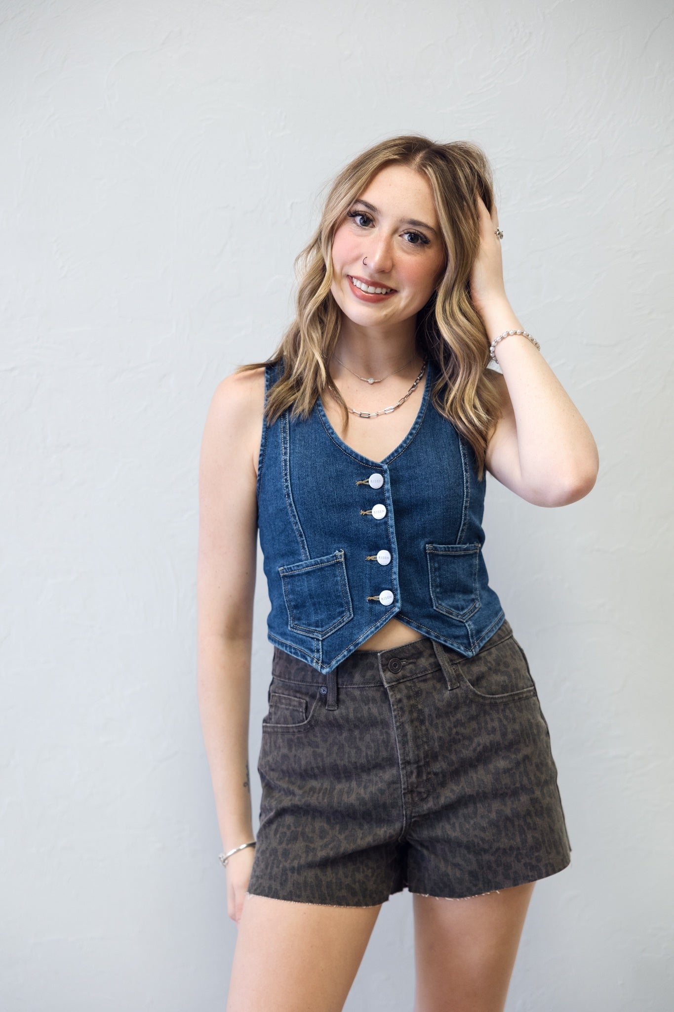 Megan Crop Denim Vest Dark Jean