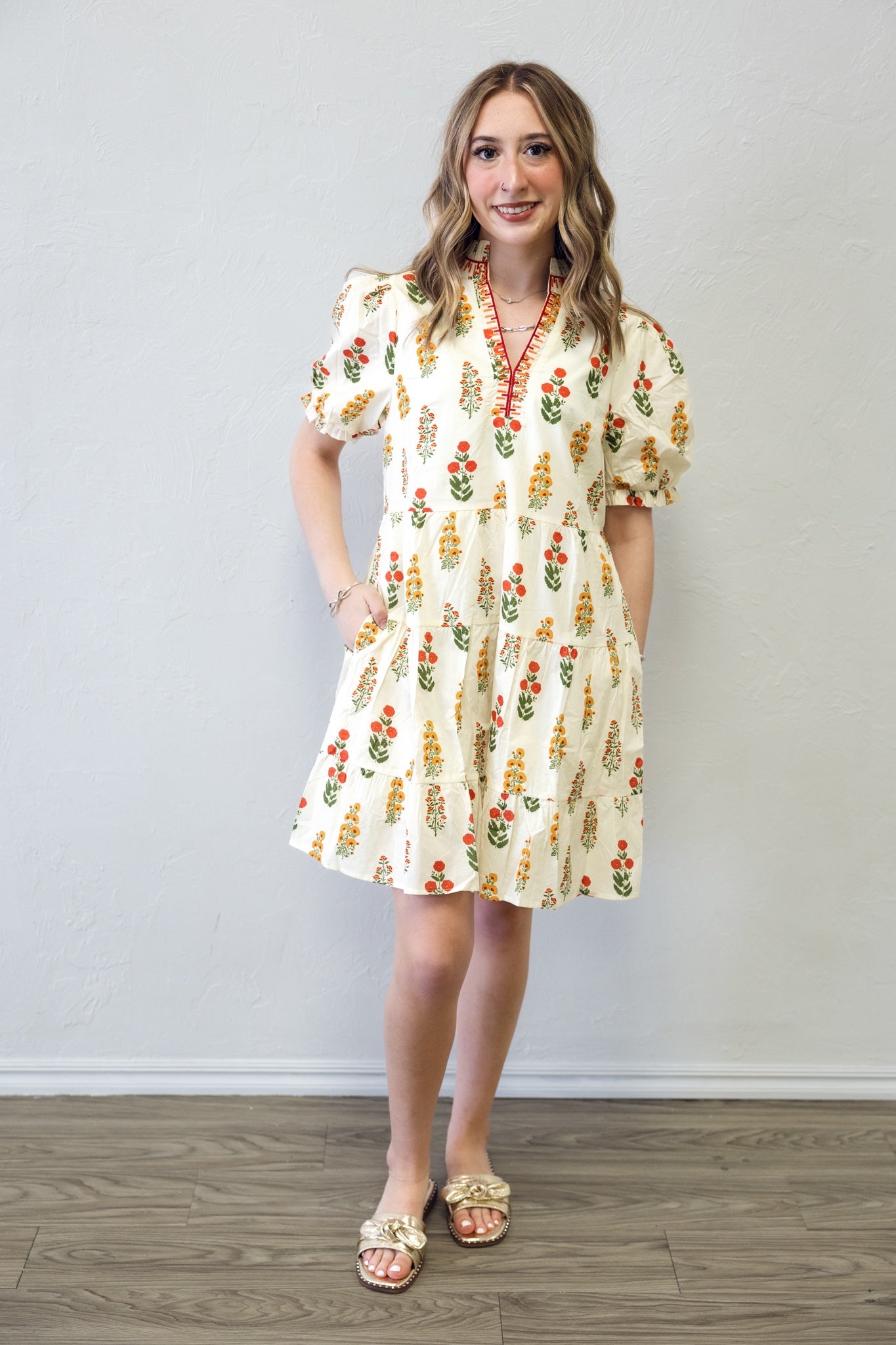 Floral Midi Dress With A Keyhole Neckline Banana Yellow