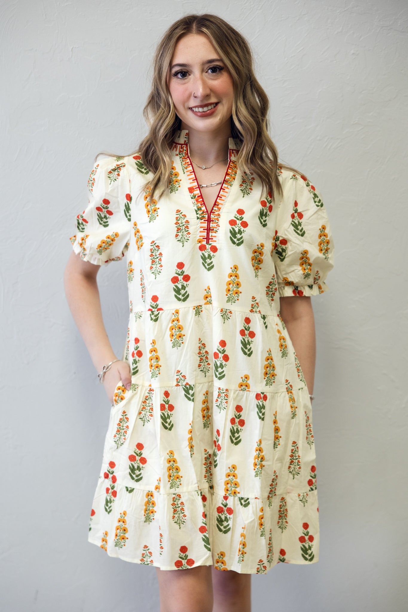 Floral Midi Dress With A Keyhole Neckline Banana Yellow
