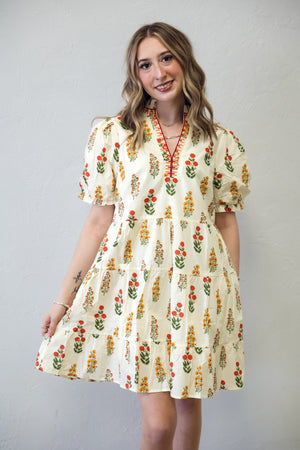 Floral Midi Dress With A Keyhole Neckline Banana Yellow