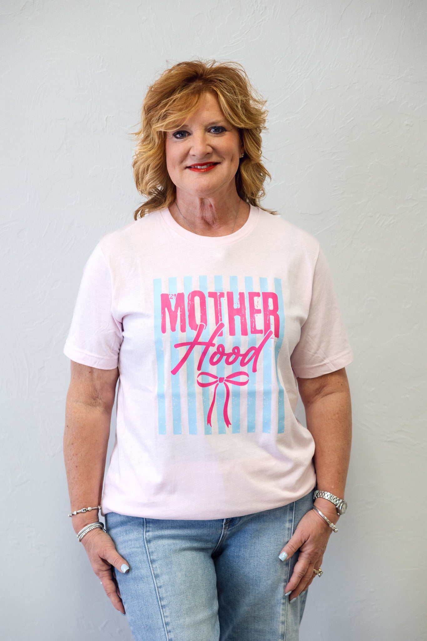 Motherhood Pink Bow Graphic Tee Pink