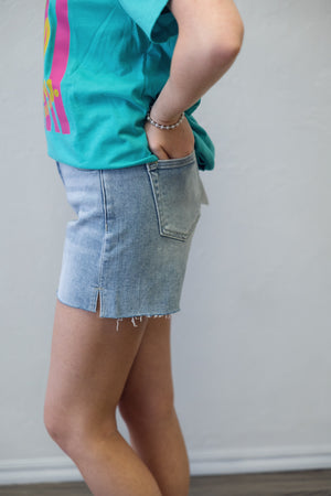 Jade High Rise Raw Cut Hem Side Slit Shorts