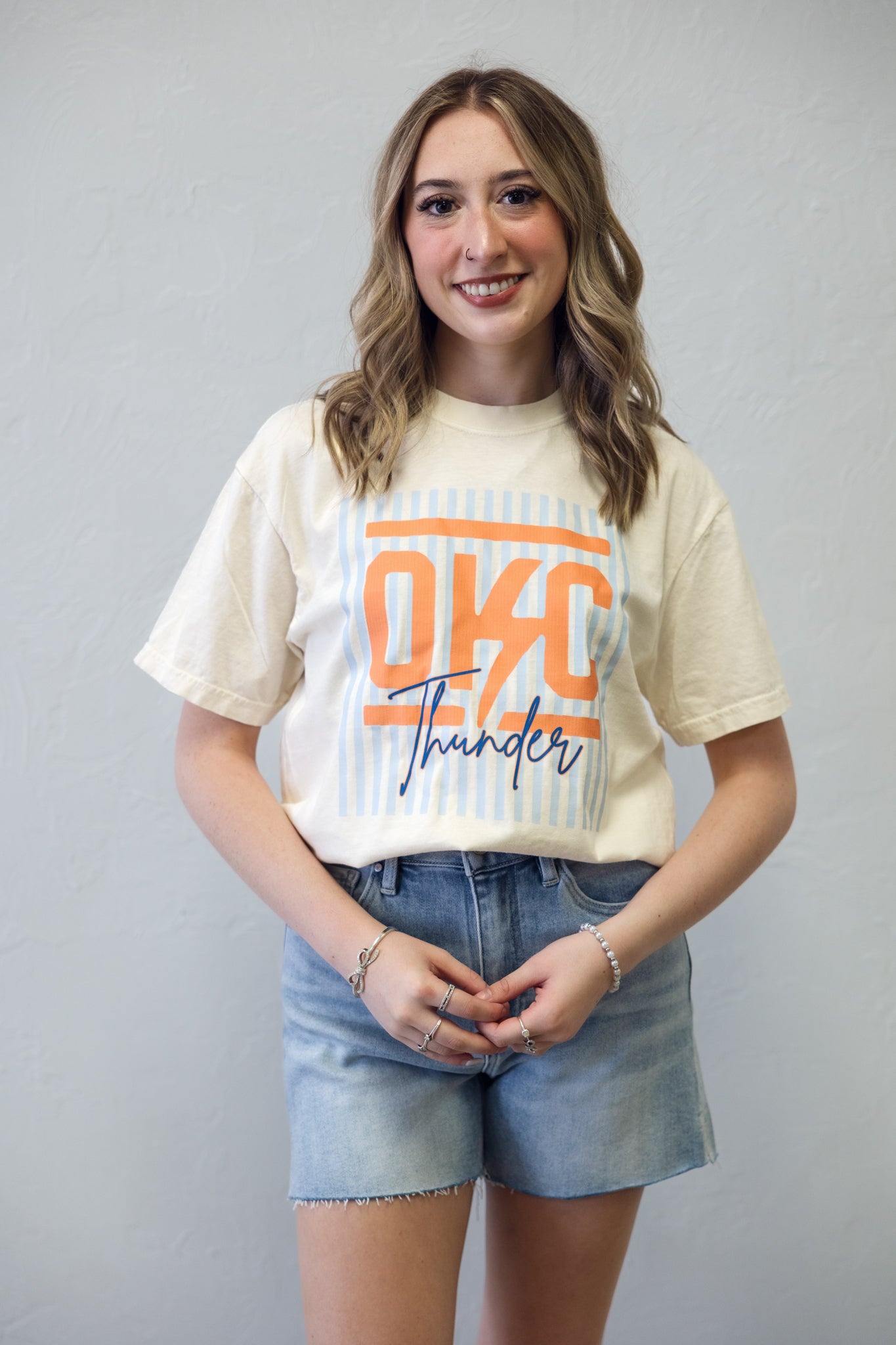 Striped OKC Ivory Graphic Tee
