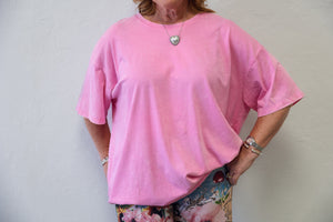 Acid Wash Drop Shoulder Boyfriend Tee Candy Pink