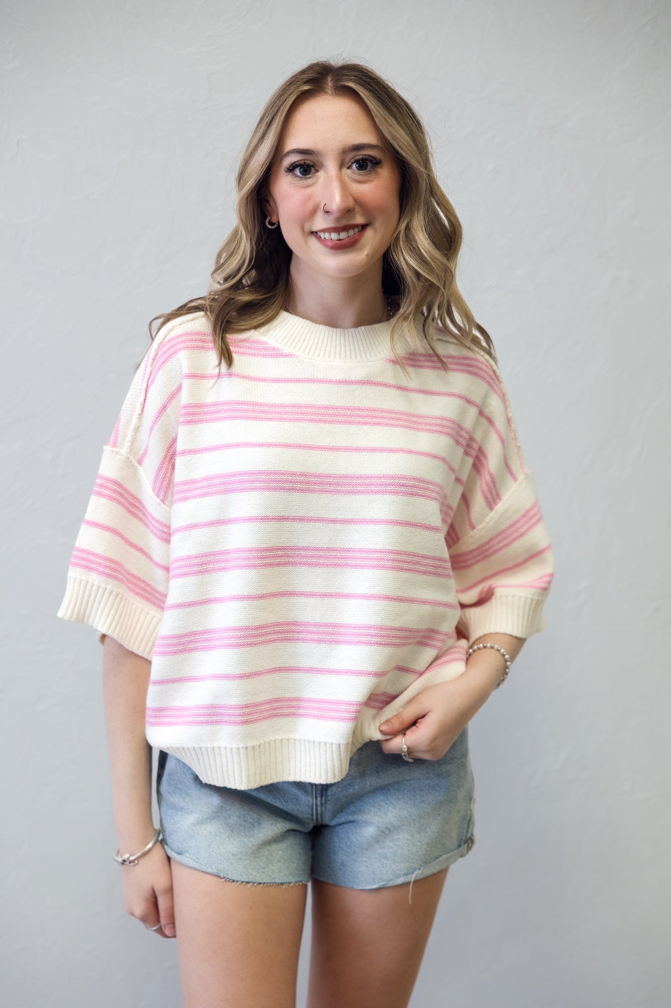 Simply Chic Light Pink Striped Sweater