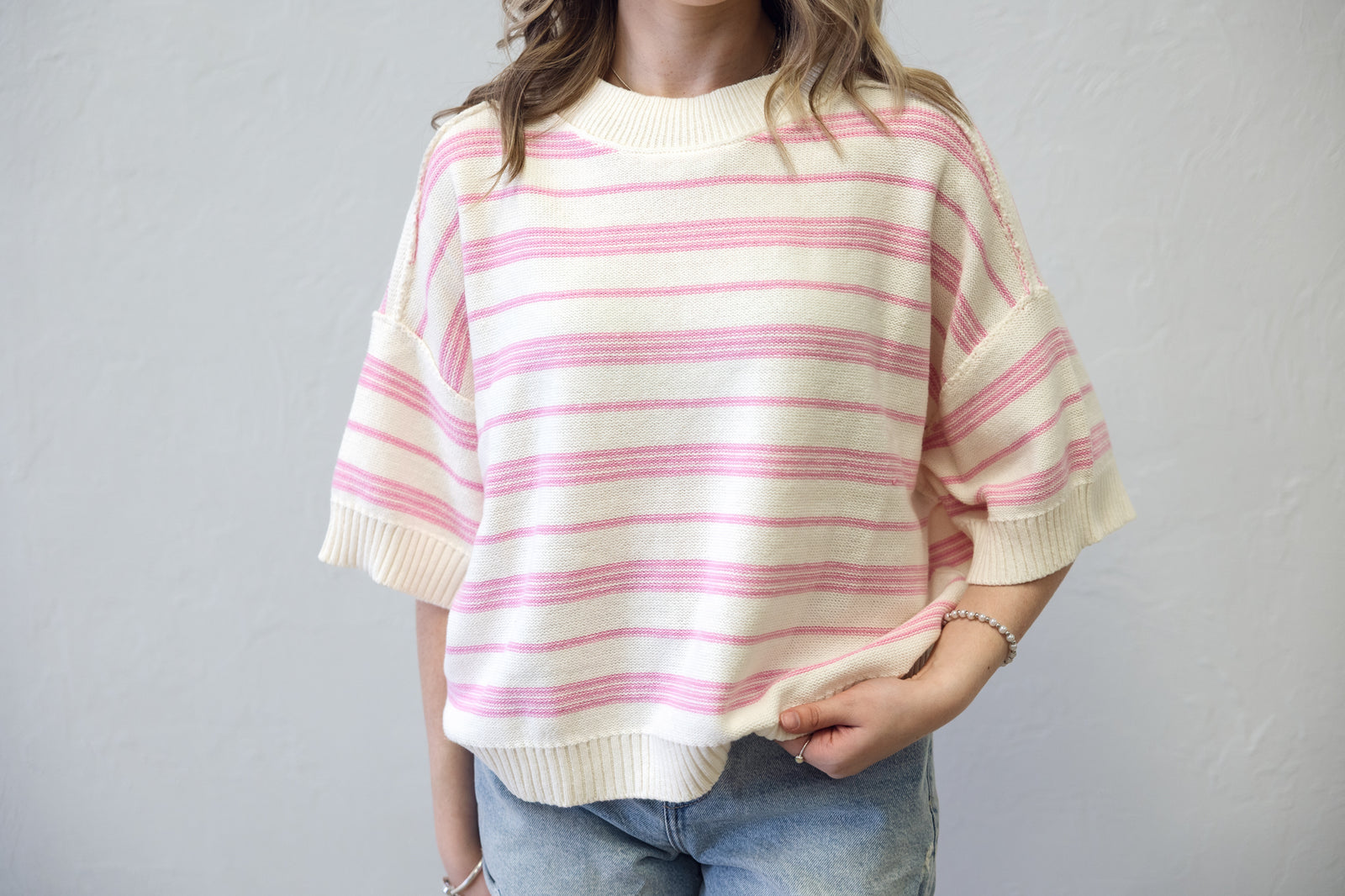 Simply Chic Light Pink Striped Sweater