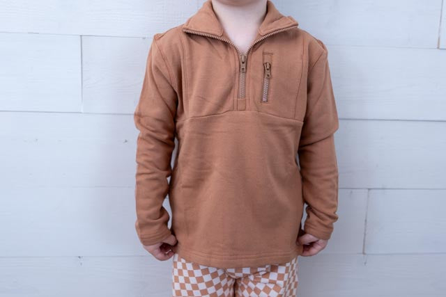 Sweatshirt Boys 3/4 Fleece Zip Caramel
