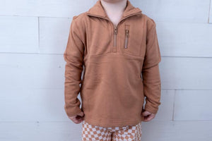 Sweatshirt Boys 3/4 Fleece Zip Caramel
