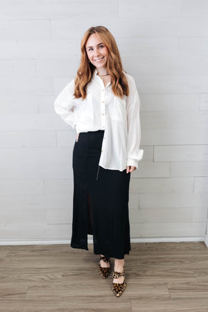 White Oversized Button Down Long Sleeve Shirt