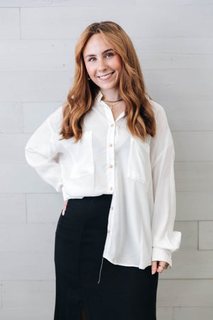 White Oversized Button Down Long Sleeve Shirt
