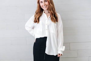 White Oversized Button Down Long Sleeve Shirt