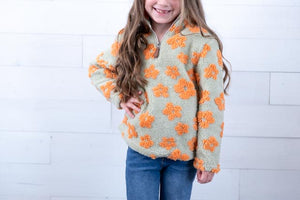 Girl's Boho Flower Sherpa Pullover
