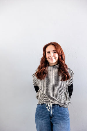 Two Tone Ribbed Knit Sweater Vest Black