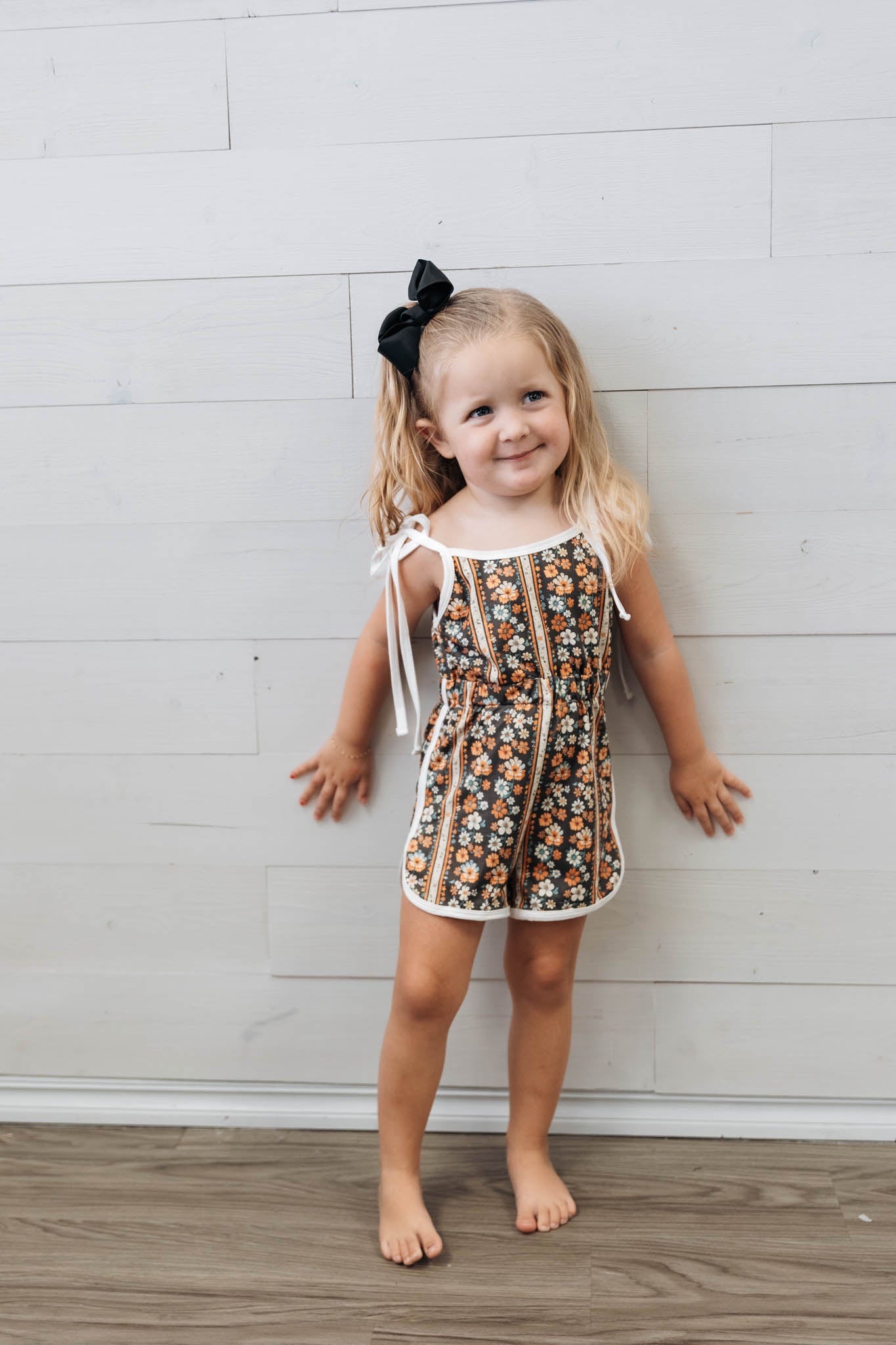 Girl's Brown Floral Tie Romper