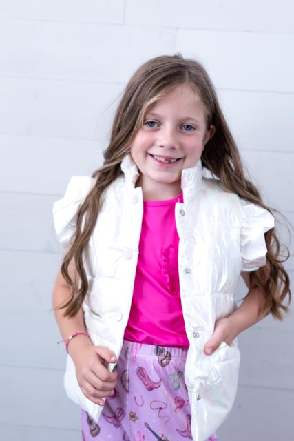 Mila & Rose Iridescent Puffer Vest-White