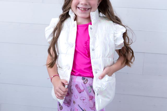 Mila & Rose Iridescent Puffer Vest-White