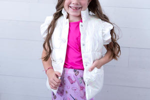 Mila & Rose Iridescent Puffer Vest-White
