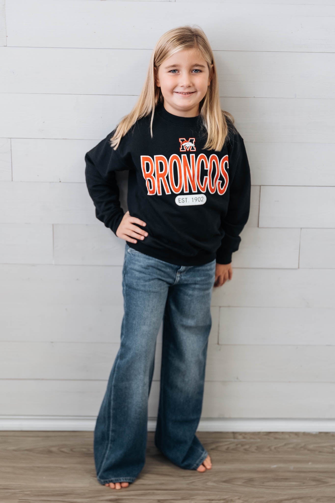 Kid's Mustang Bronco Est. 1902 Black Sweatshirt