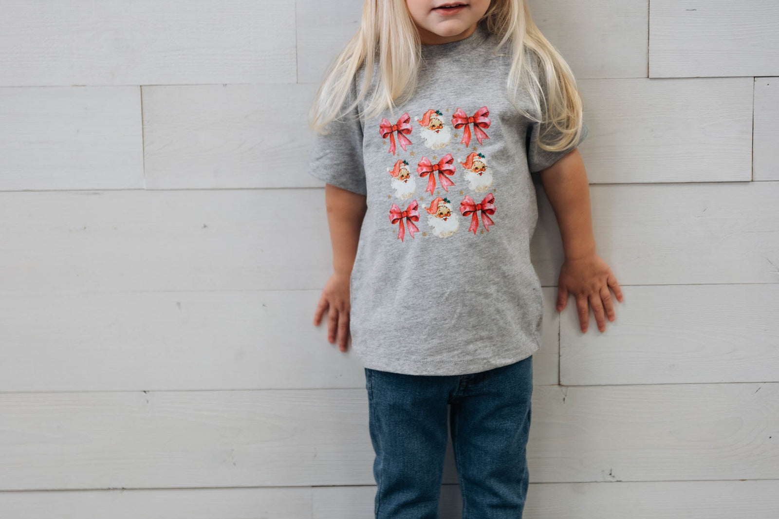 Kid's Santa Bow Grey Graphic Tee