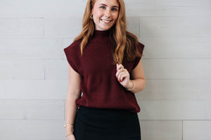 Burgundy Turtle Neck Raw Edge SS Sweater