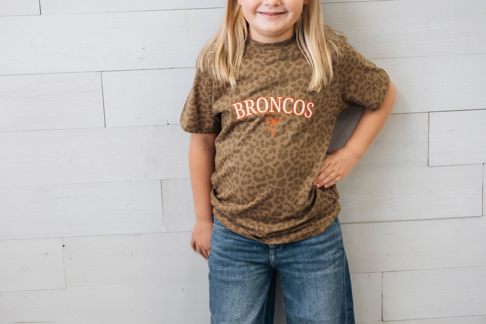 Kid's Leopard Broncos with Bow Graphic Tee