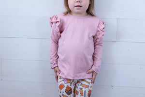 Vintage Pink LS Ruffle Tee
