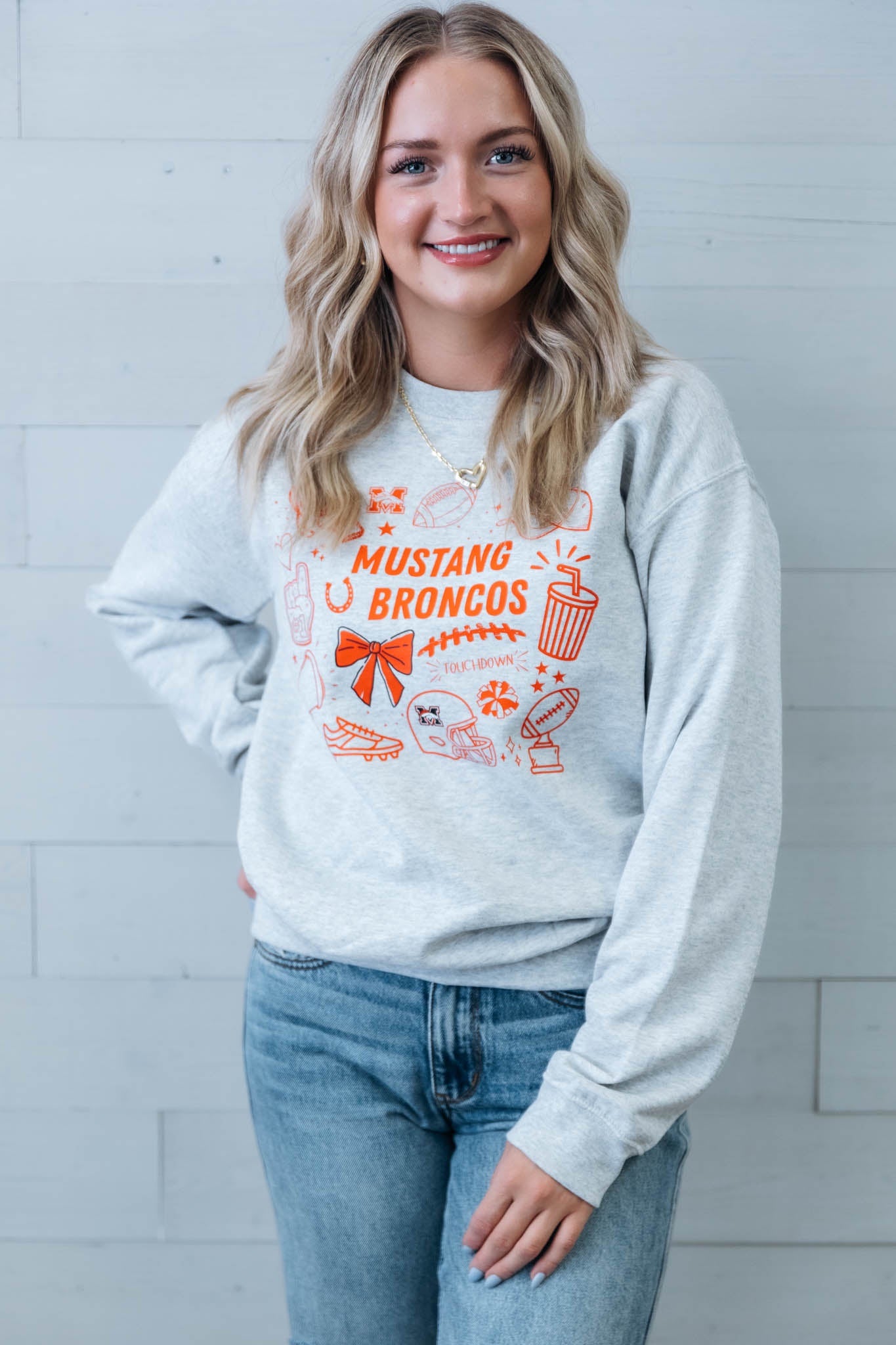 Mustang Broncos Football Doodle Sweatshirt