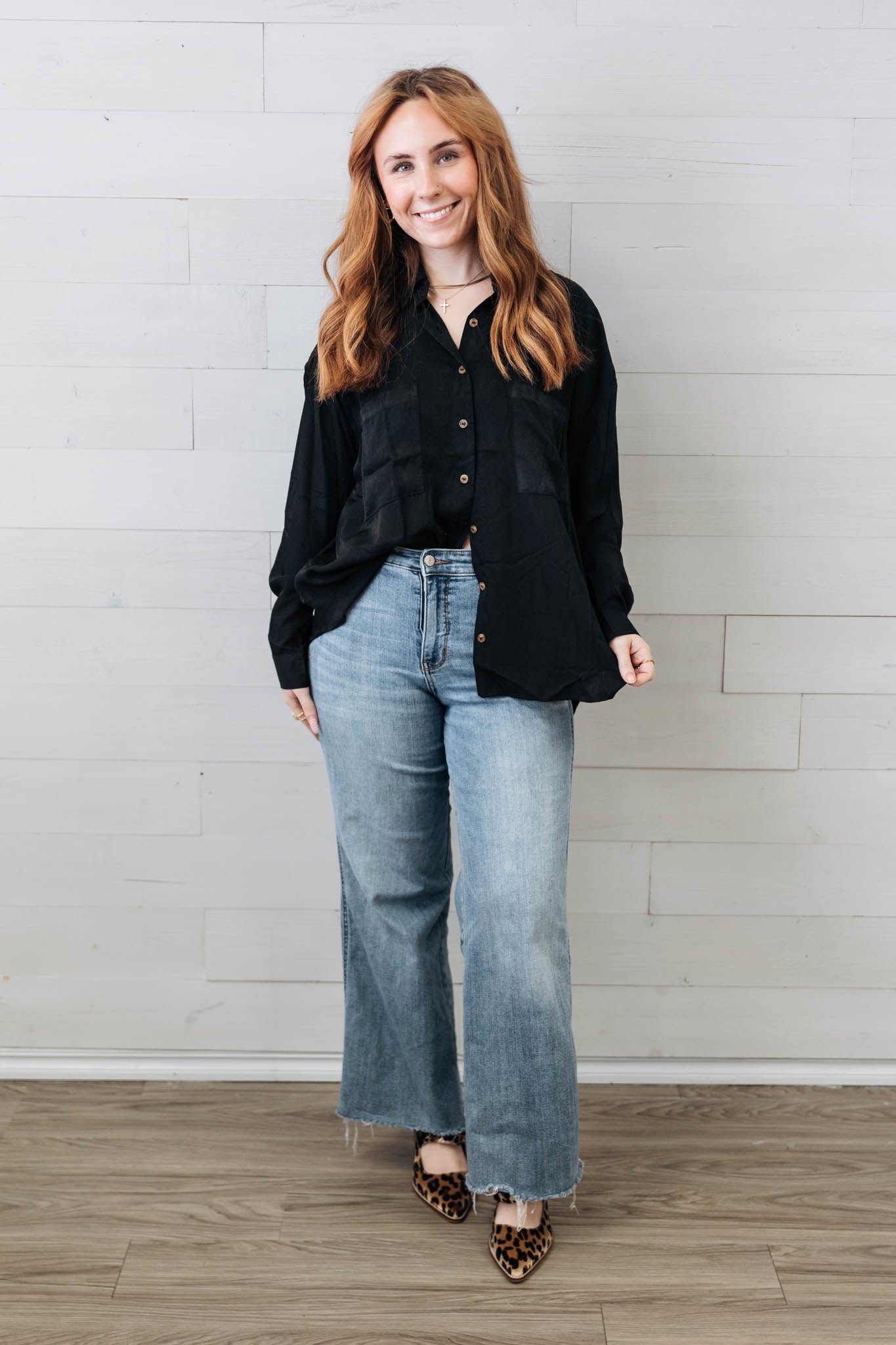 Black Oversized Button Down Long Sleeve Shirt