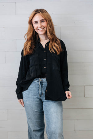 Black Oversized Button Down Long Sleeve Shirt