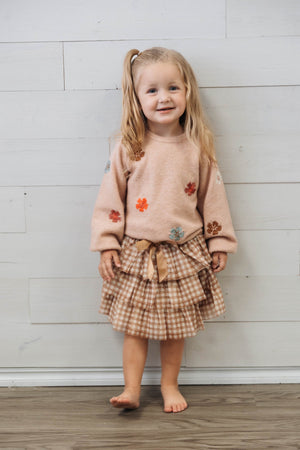 Mauve Pullover Knit Sweater With Flowers