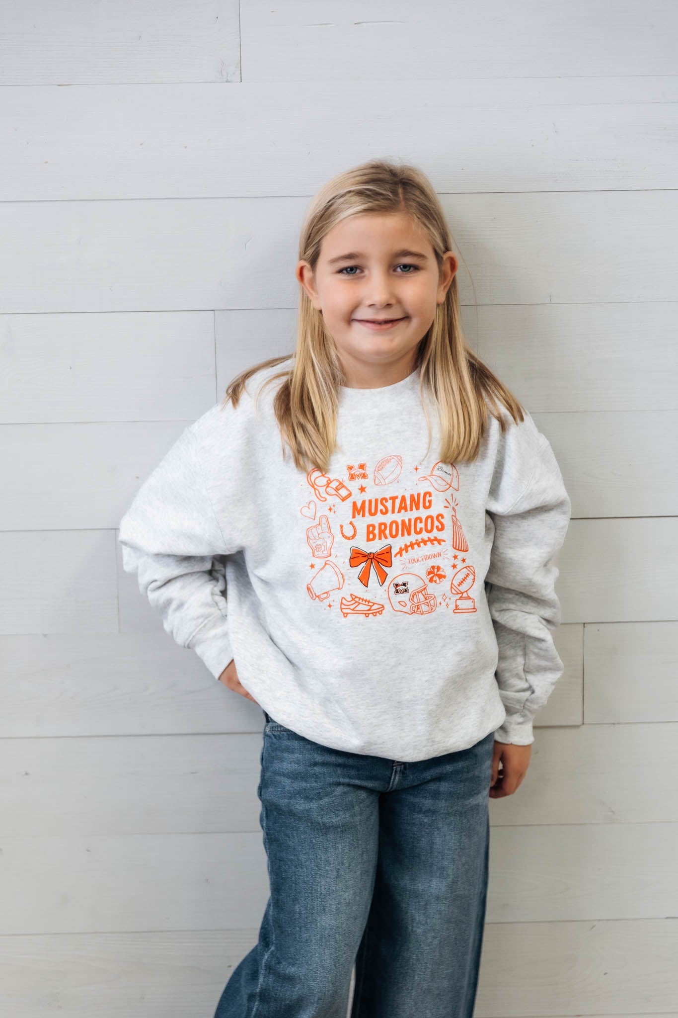Youth Mustang Broncos Football Doodle Sweatshirt