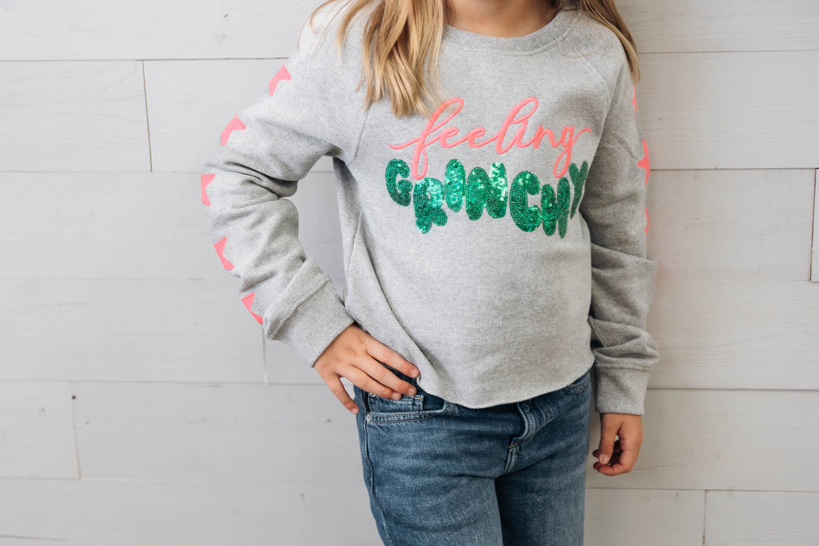 Sequins Feeling Grinchy Sweatshirt Heather Gray